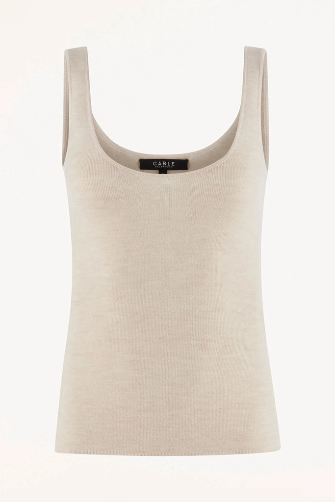 Cable Melbourne Superfine Merino Singlet Wheat clear cut front view