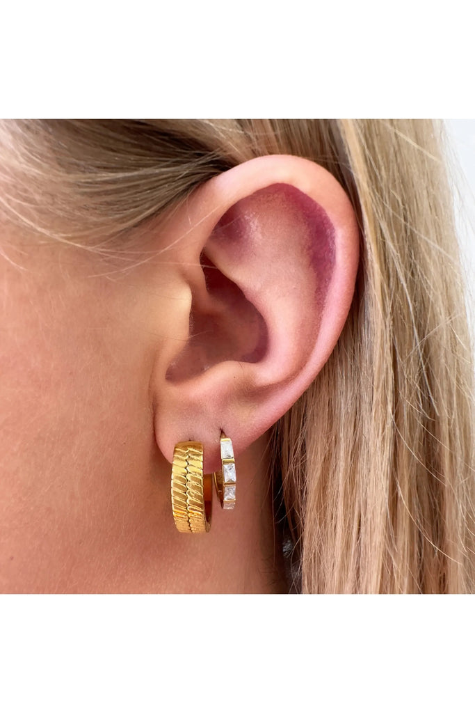 Ever Step Back Hoop Earrings Gold on model