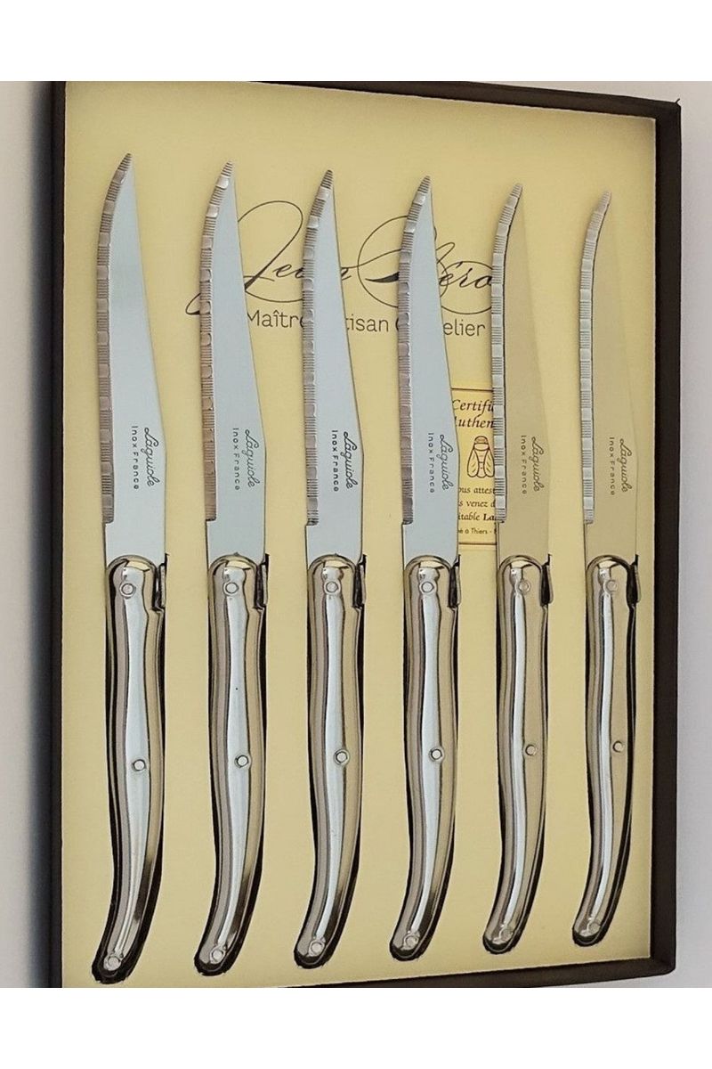 Laguiole Neron | Steak Knives Set of 6 | Full Stainless Steel | Crisp