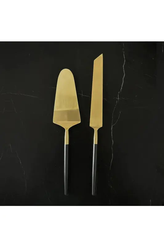 Napa Cake + Knife Set  | Black + Gold Serving Utensils Nel Lusso