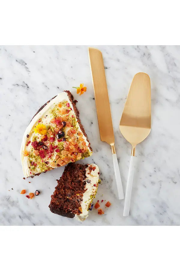 Napa Cake + Knife Set | White + Gold Serving Utensils Nel Lusso