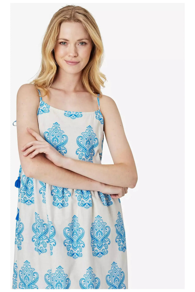Noa Noa Sundress with shoestring straps blue and white cotton