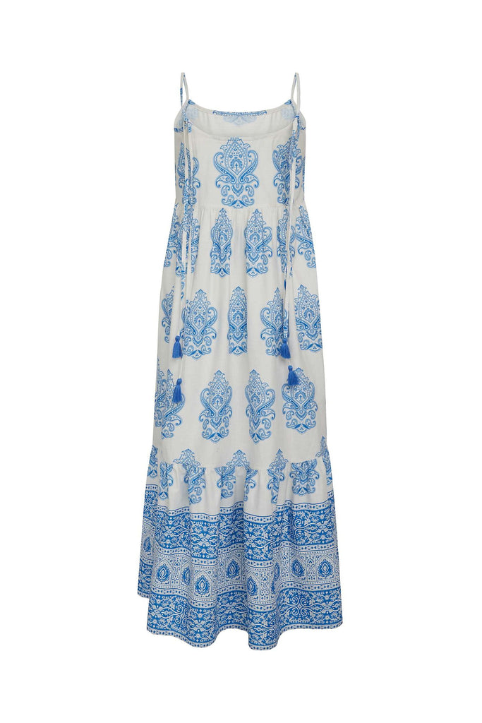 Noa Noa Sundress with shoestring straps blue and white cotton