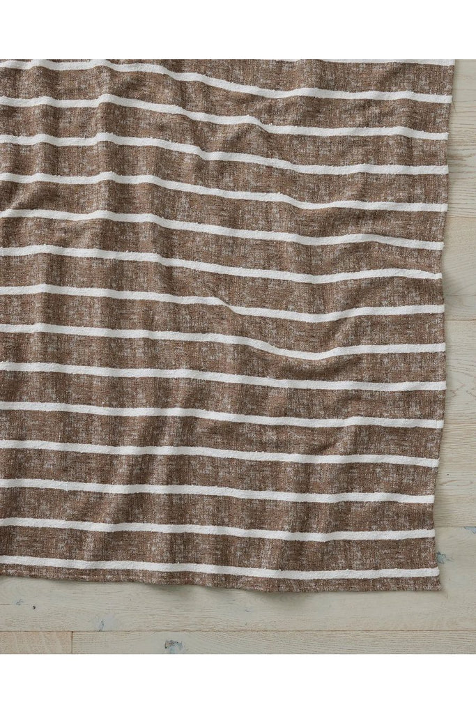 Weave by Warwick Fabrics Piazza Throw Stripe Boucle Throw Darkish Brown Background off White stripes running through it.g