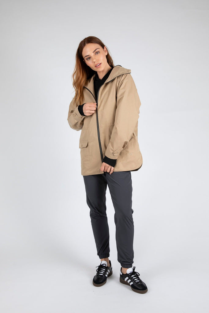 Marlow Westerly Jacket Camel, hip length, shower proof, front view,