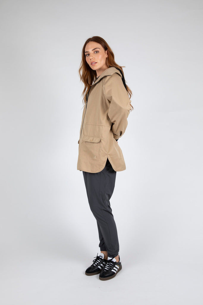 Marlow Westerly Jacket Camel, hip length, shower proof, side view,