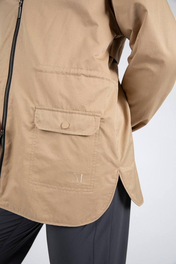 Marlow Westerly Jacket Camel, hip length, shower proof, side view at bottom front