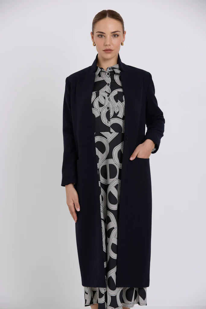 Tuesday Label Dorothy Coat Navy on model front view