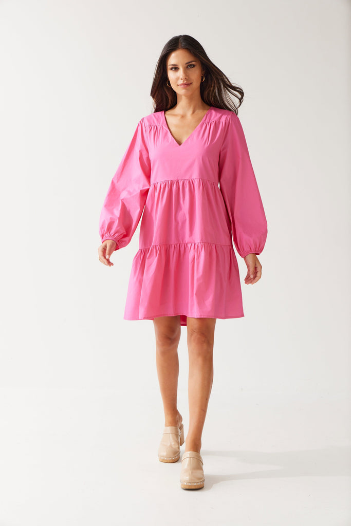 Tuesday Label Chloe Dress, Knee Length, Hot Pink