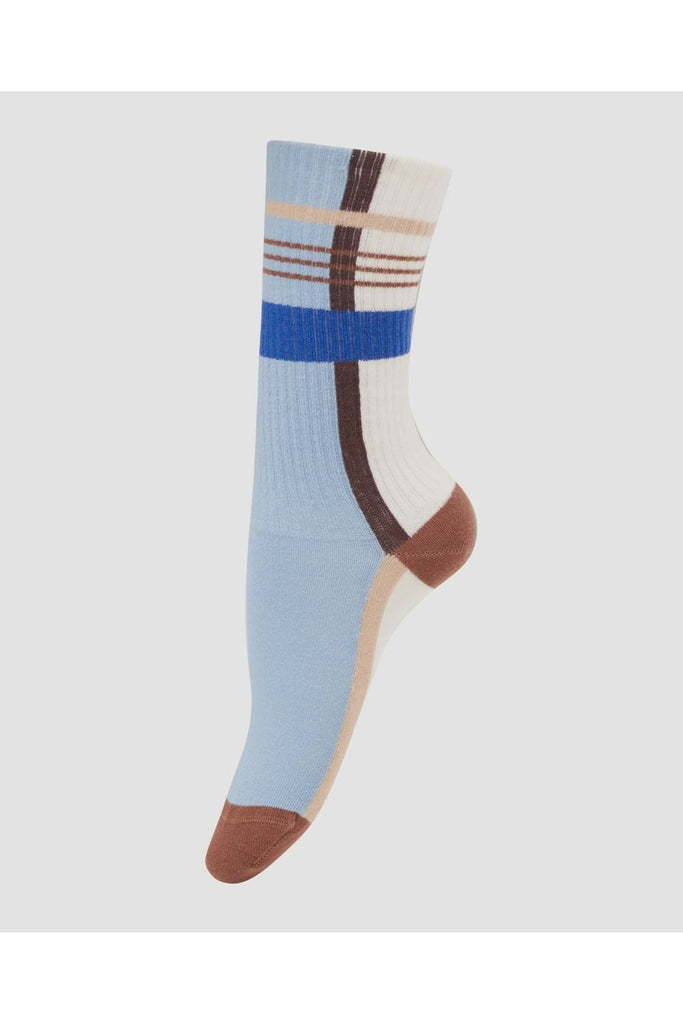 Unmade Tenna Socks Blue Brown and White