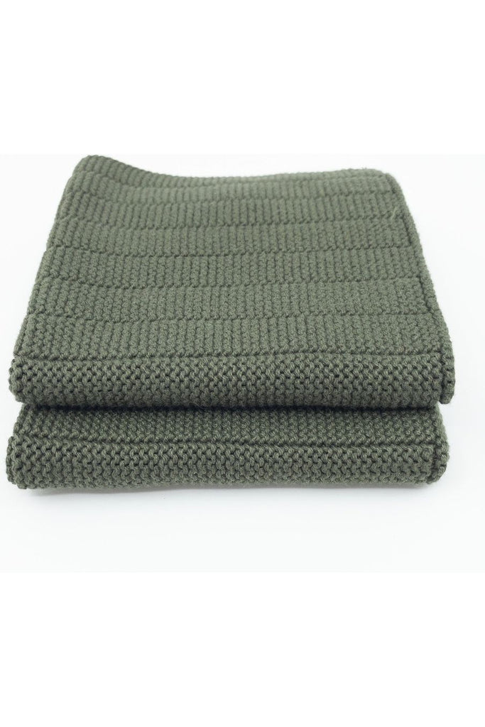 Ecovask Organic Cotton 2 pack of Dishcloths in Olive.  Dishcloths shown folded and stacked on top of one another