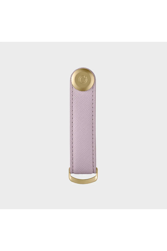 Orbitkey Leather Key Organiser Saffiano Leather Lilac front on view showing gold coloured hardware