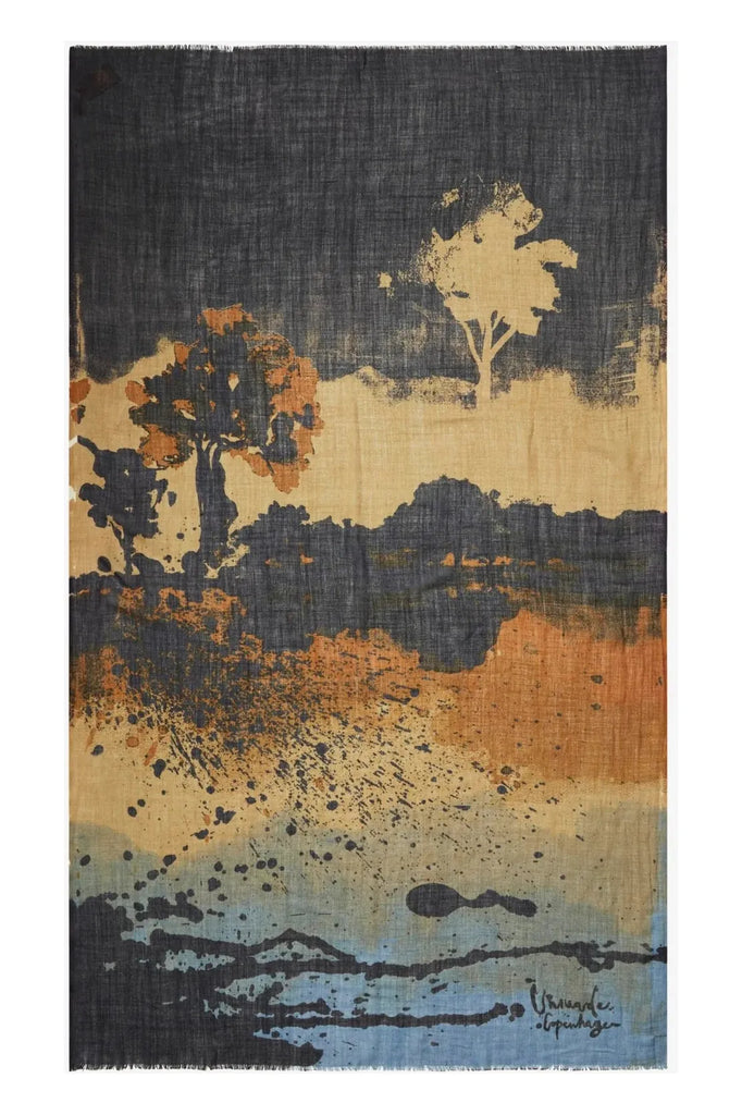 Unmade Lava Scarf Wool Watercolour landscape print