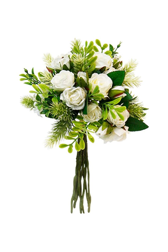 Faux  White Rose Mixed Bouquet Faux Flowers + Foliage Flower Systems