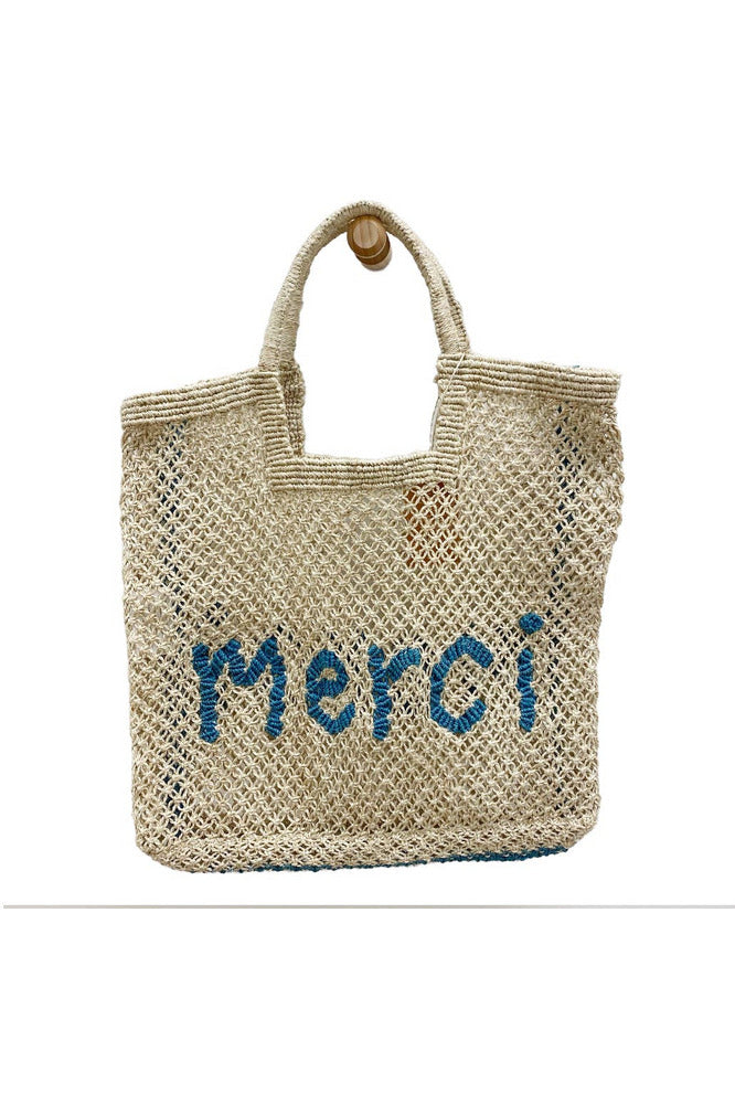 Stella Merci Jute Bag | Natural + Ocean Tote Bags the Jacksons