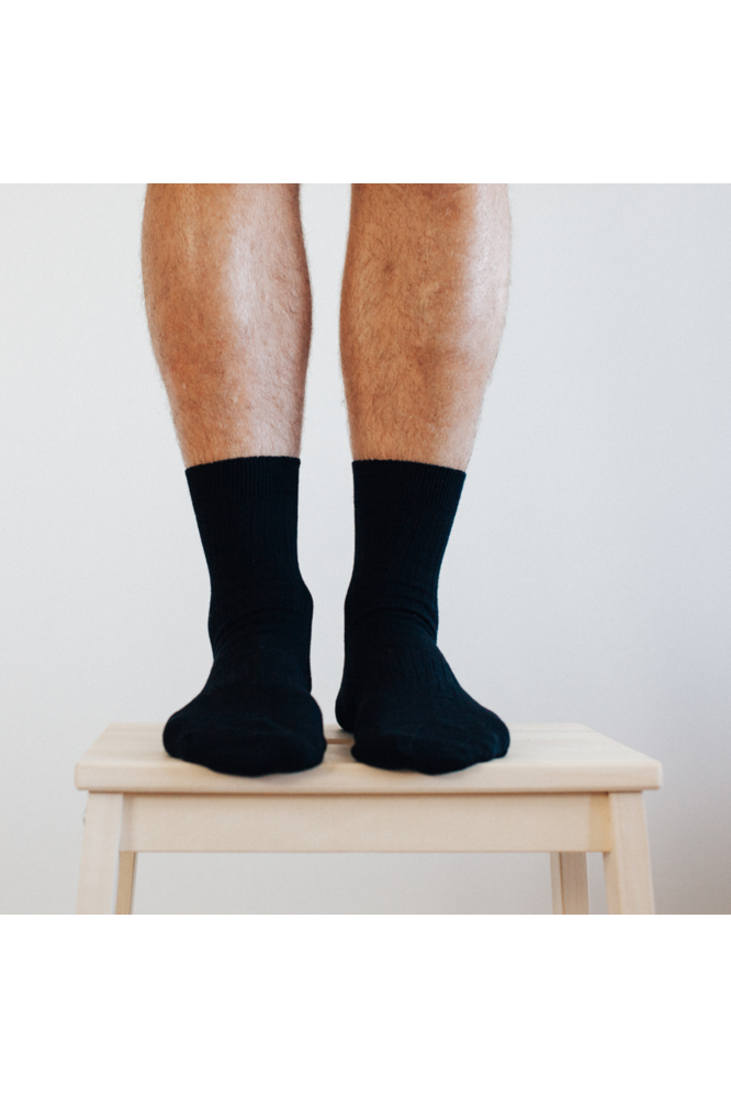 Lamington Mens Merino Wool Rib Crew Socks Black Fitted | Crisp Home + Wear