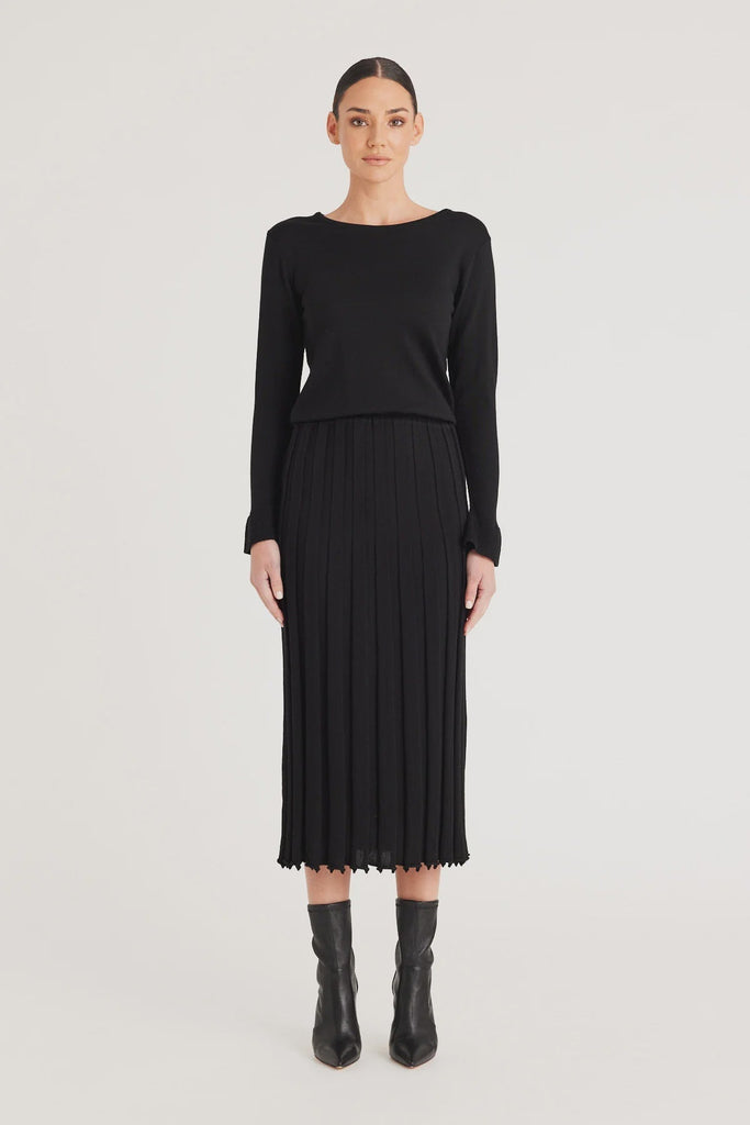 Merino Pleated Dress | Black Midi Dress S,M,L Cable Melbourne