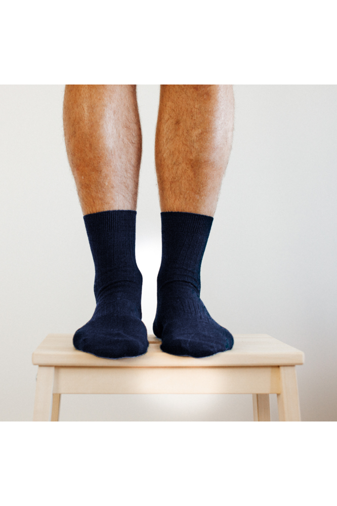 Lamington Men's Merino Wool Rib Socks Navy Fitted | Crisp Home + Wear