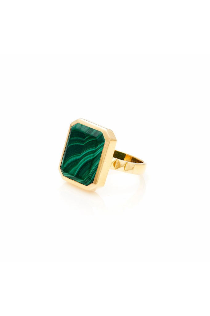 Athena Ring | Green Malachite + Gold Rings M (US7),L (US8) Silk & STEEL