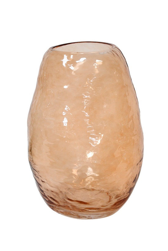 Clear Cut Image of the Amber Zina Glass Vase, Glass has a mottled appearance