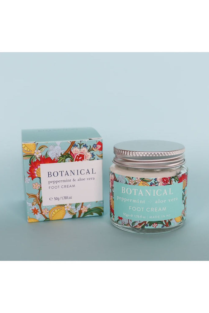 Botanical Skin Care Foot Cream shows box and jar of cream 