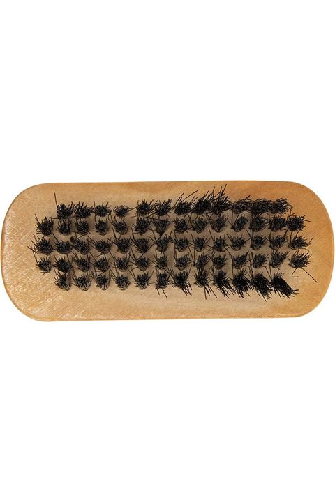 Annabel Trends Gentlemen's Shoe Shine Kit contained in a Vegan Leather Case.  Image showing the bristles of the buffing brush included in the kit