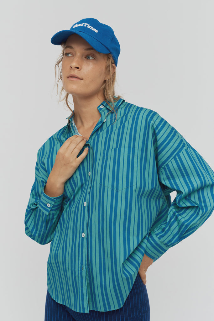 LMND Chiara Stripe Shirt Mystic Green and Electric indigo