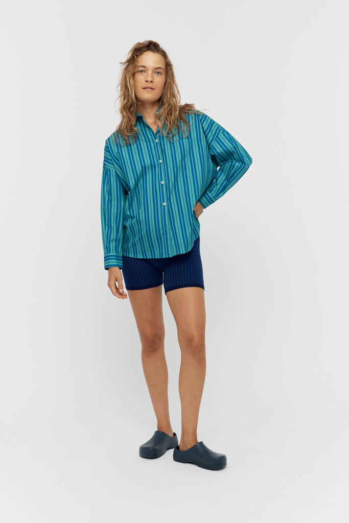 LMND Chiara Stripe Shirt Mystic Green and Electric indigo