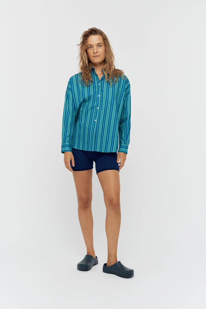 LMND Chiara Stripe Shirt Mystic Green and Electric indigo