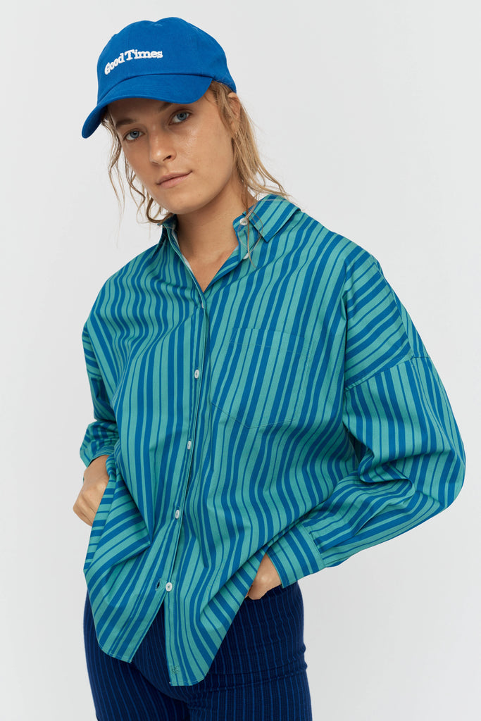 LMND Chiara Stripe Shirt Mystic Green and Electric indigo