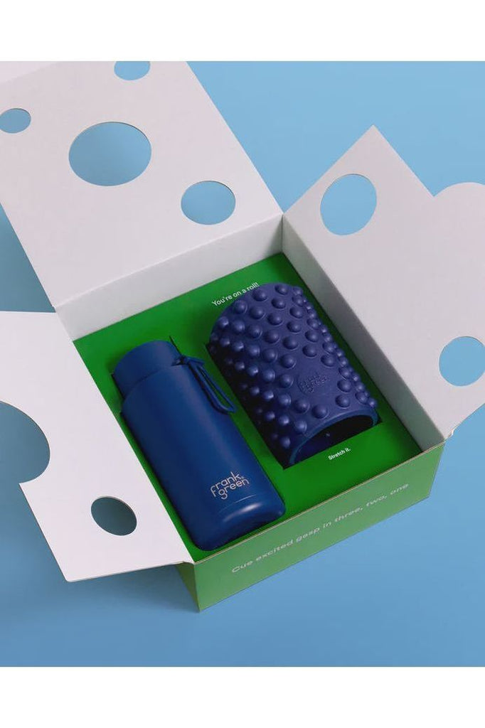 Roll With It Gift Set | 34oz Ceramic Reusable Bottle + Knot Today Recovery Roller | Deep Ocean Water Bottles Frank Green