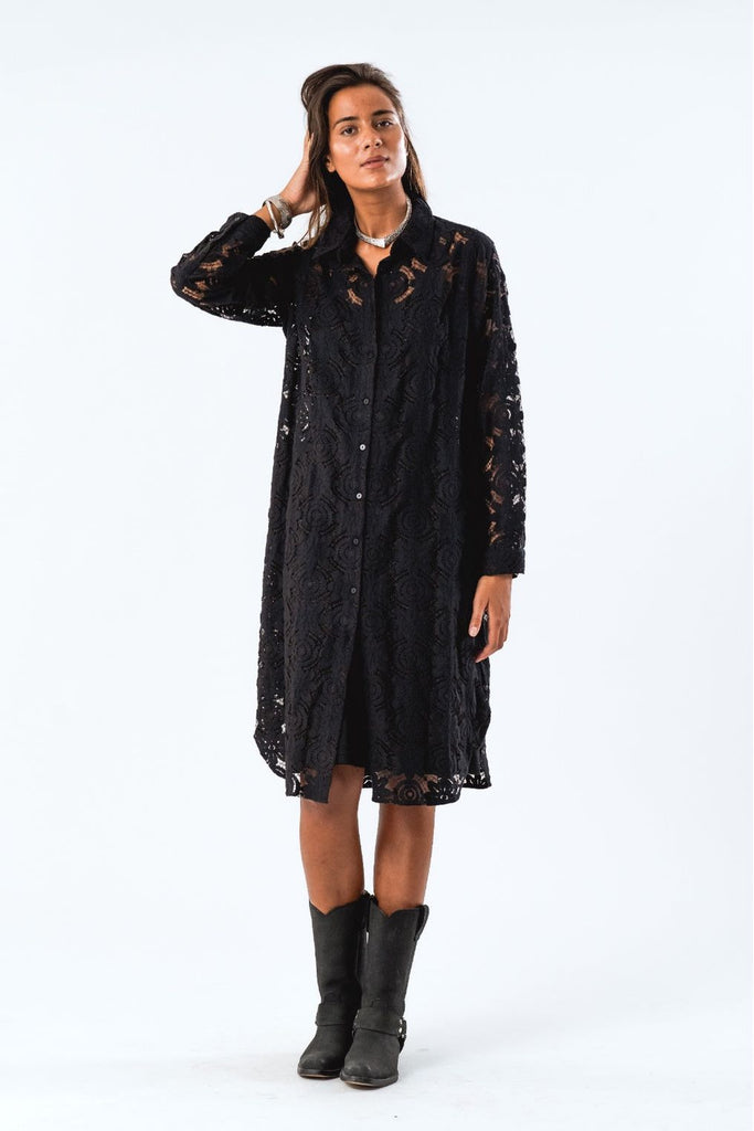 Mumba Shirt Dress | Black Midi Dress XS,S,M Lollys Laundry
