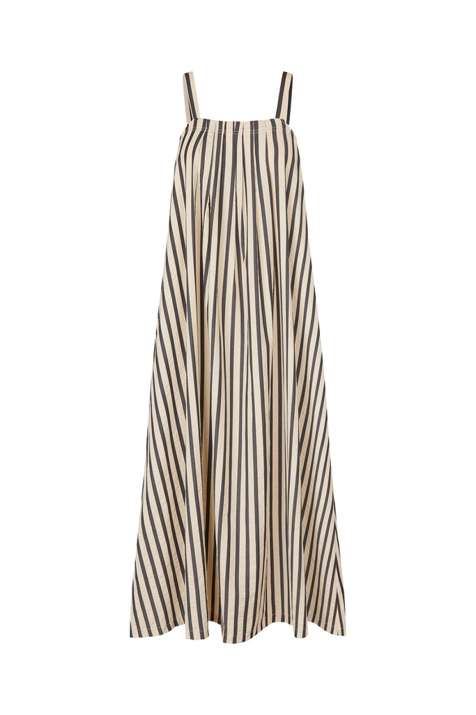 black and white striped dress on a white background. Lollys Laundry Lungo Striped Sundress.