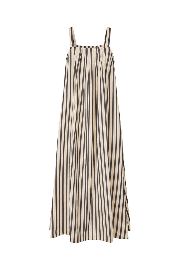 black and white striped dress on a white background. Lollys Laundry Lungo Striped Sundress.