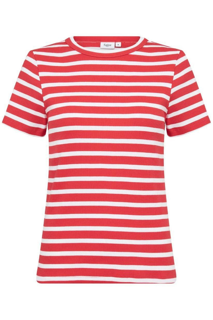 Saint Tropez Aster Stripe T Shirt Flame + White