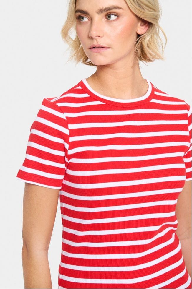 Saint Tropez Aster Stripe T Shirt Flame + White