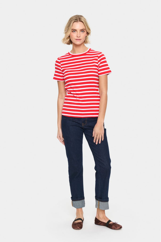 Saint Tropez Aster Stripe T Shirt Flame + White