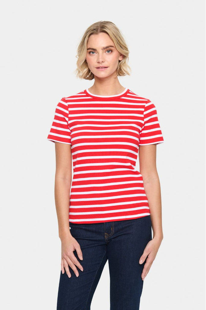 Saint Tropez Aster Stripe T Shirt Flame + White