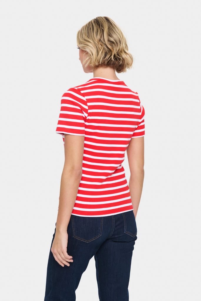 Saint Tropez Aster Stripe T Shirt Flame + White