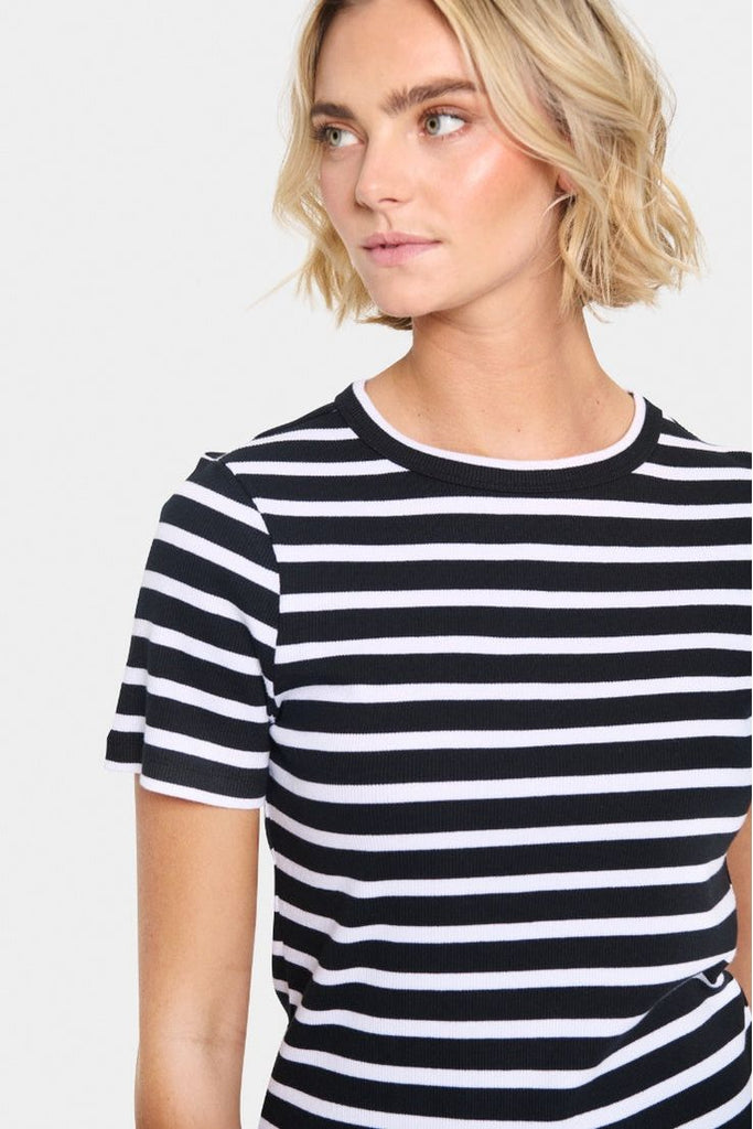 Saint Tropez Aster Stripe T Shirt Black + White