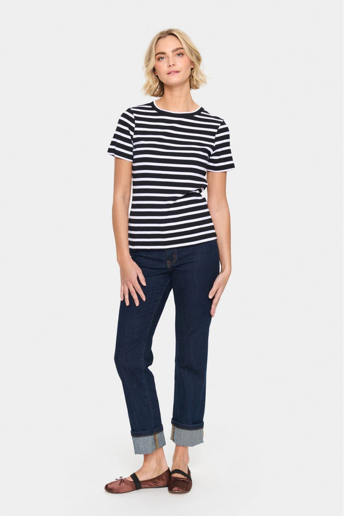 Saint Tropez Aster Stripe T Shirt Black + White