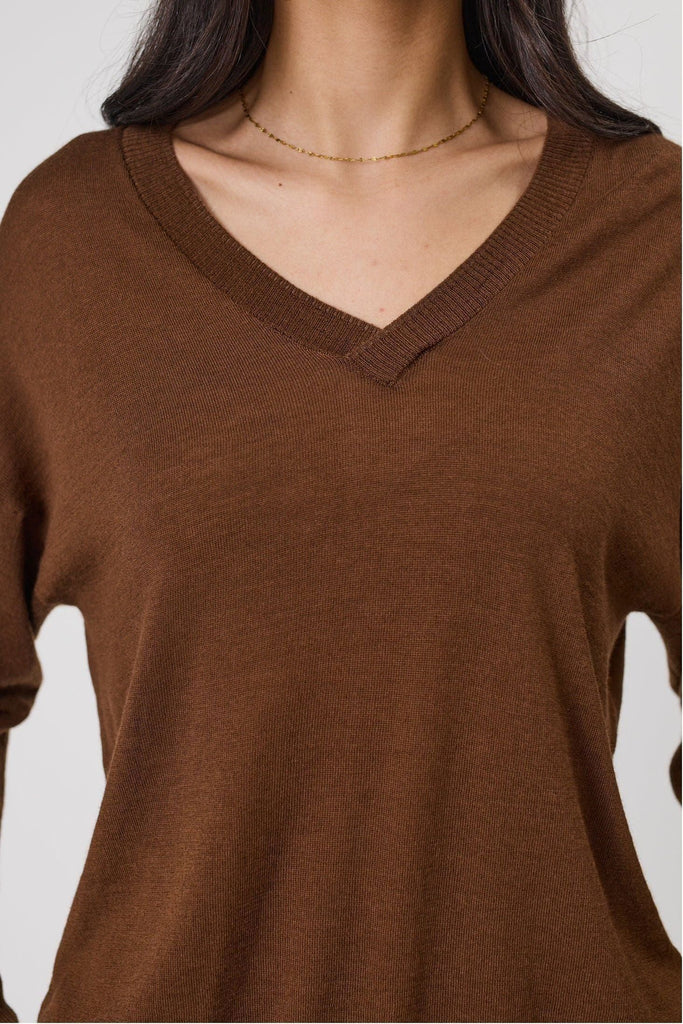 Marlow Alto Merino V Neck Jumper Walnut Brown