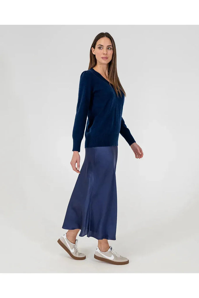 Arlington Milne Josephine Bias Cut Skirt Navy