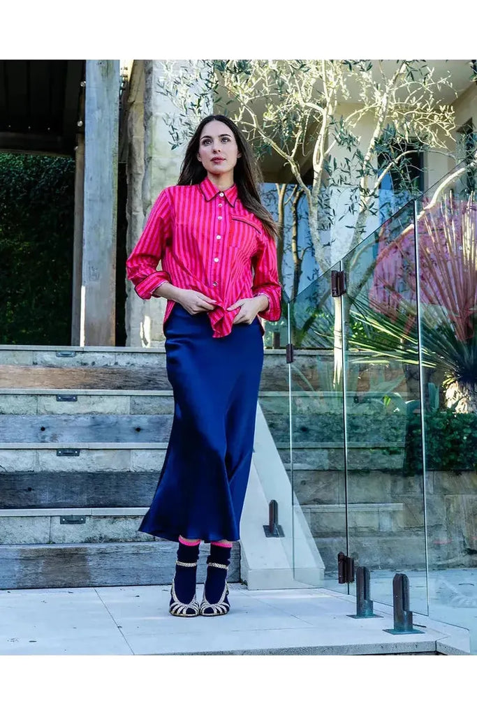Arlington Milne Josephine Bias Cut Skirt Navy