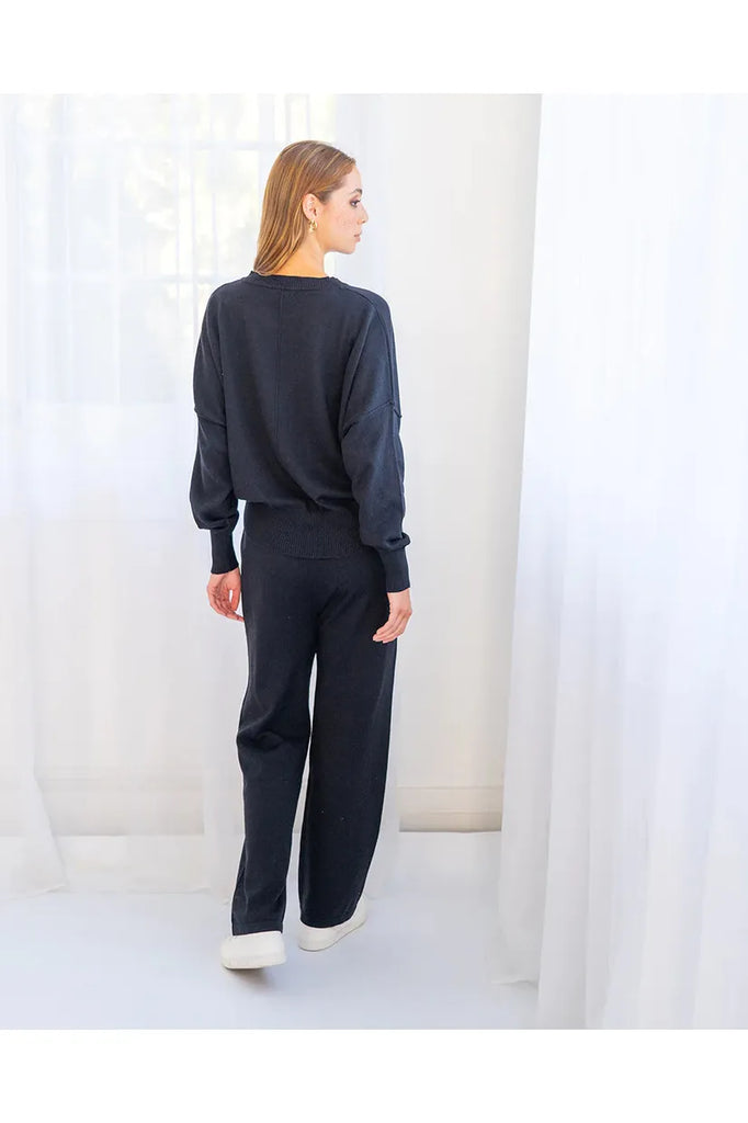 Arlington Milne Lucy Knit Sweater Black Cotton Cashmere with matching Kelsey Lounge Pant Black Cotton Cashmere