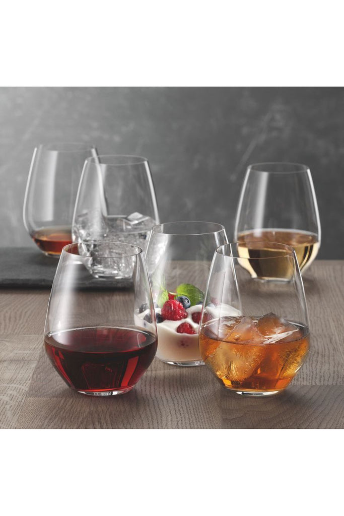 Spiegelau Authentis Casual 460ml Single Stemless Glass shown being used in a variety of ways
