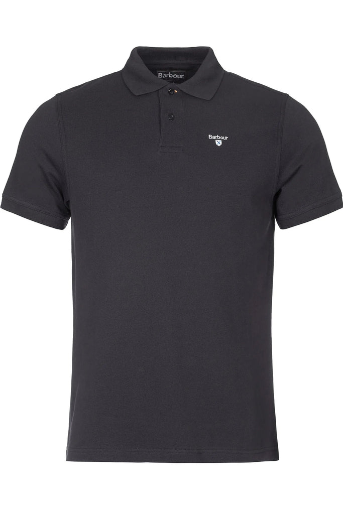 Dark polo shirt on a white background. Barbour Original Sports tailored Polo in Navy.