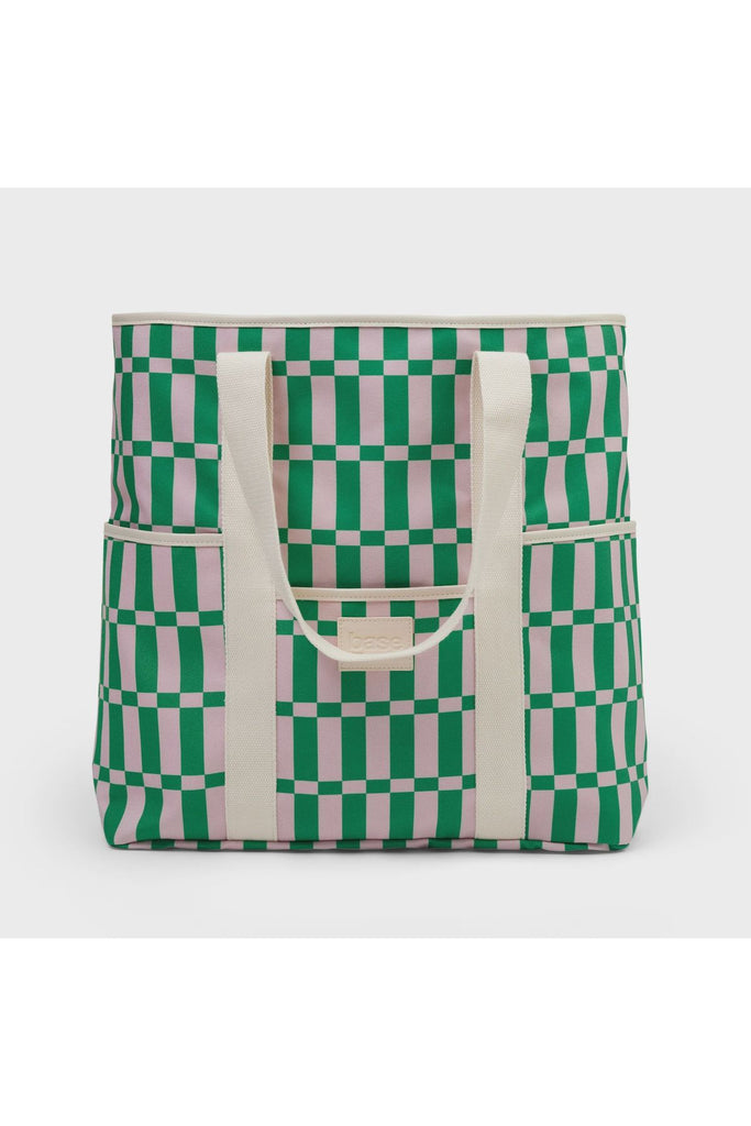 Beach Tote | Beach Base | Apple Green + Soft Pink Check Tote Bags Base Supply