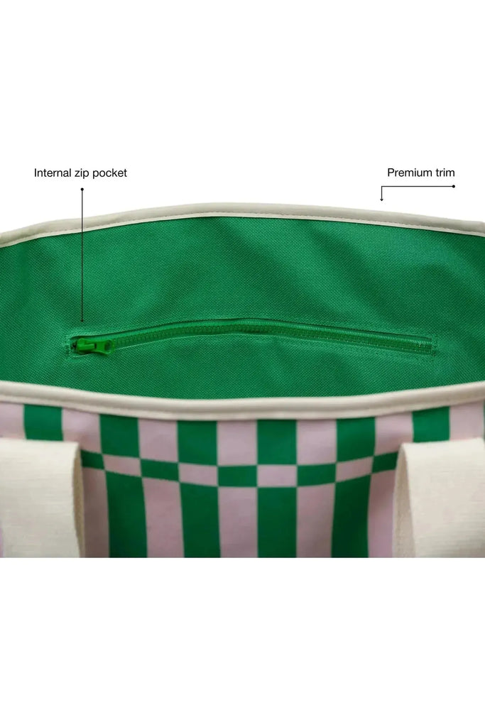 Beach Tote | Beach Base | Apple Green + Soft Pink Check Tote Bags Base Supply
