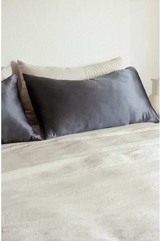 Bianca Lorenne Silk Pillowcase Slate in-situ on bed